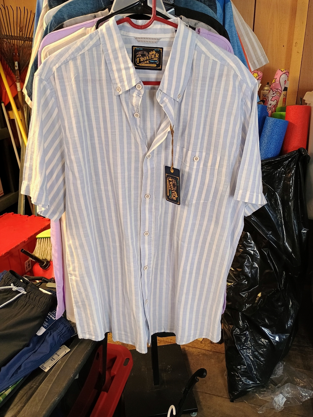 New Frontier Light Blue & White Vertical Stripe Short-Sleeve Bin 21